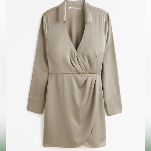 Abercrombie & Fitch Satin Wrap Long Sleeve Shirt Dress with Collar Small (tall) - Picture 2 of 3